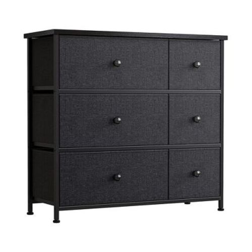 Reahome 6 Drawer Steel Frame Bedroom Storage Organizer Chest Dresser With Waterproof Top, Adjustable Feet, And Wall Safety Attachment, Black Grey