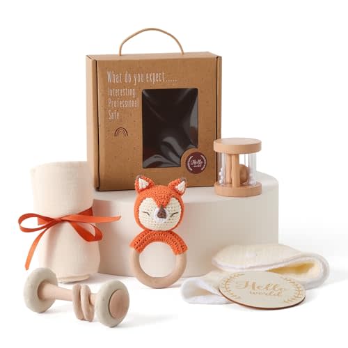 WOODEN TEETHER 6 pcs Beige Baby Girl Gifts Basket Newborn Girl Essentials New Baby Gift Newborn Gift Sets- Safe & Charming Newborn Gift Ensemble