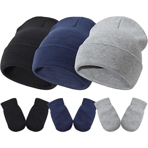 DRESHOW BQUBO 3 Pack Baby Beanies Toddler Kids Winter Hats Soft Knit Hat for Baby Boys Girls Warm Cap Beanies