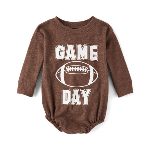 Baby Football Game Day Graphic Bubble Bodysuit - Brown