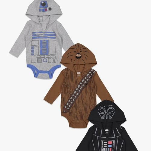 STAR WARS Chewbacca R2-D2 Darth Vader Baby 3 Pack Bodysuits Newborn to Infant