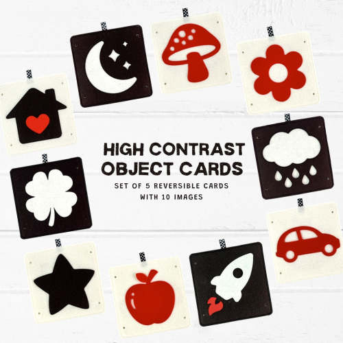High Contrast Baby Object Cards DT2 | 5 Double-Sided Cards for Infant Visual Stimulation