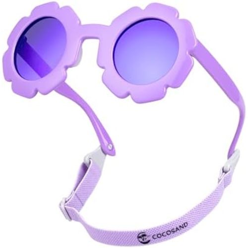 COCOSAND Toddler Sunglasses with Strap Polarized Lens Retro Flexible Flower Frame for Baby Kids Boys Girls Age 3-24 Months