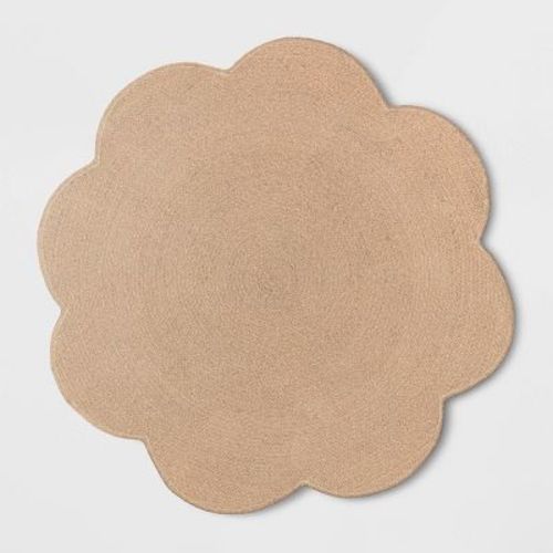 54" Braided Scallop Kids' Rug Natural - Pillowfort™: Round, Modern, Flat Pile, OEKO-TEX Certified, Kids Bedroom