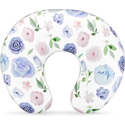 TANOFAR Nursing Pillow Cover, Stretchy Removable Breastfeeding Pillow Cover, Ultra Soft Snug Fits On Newborn Feeding Pillow Case for Baby Girls/Boys, Purple Flower