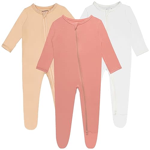 Baby Boy Footed Pajamas with Mittens,Rayon Made from Bamboo Sleepers, 2 Way Zipper Long Sleeve Pjs