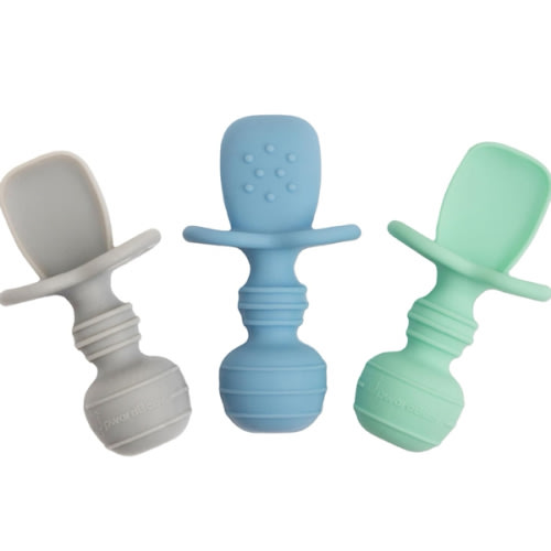 UpwardBaby Silicone Baby Spoons Self Feeding 6 Months - Feeding Essentials, Baby Led Weaning Supplies, BPA Free, Chewable Toddler Utensils with Anti Choke Barrier