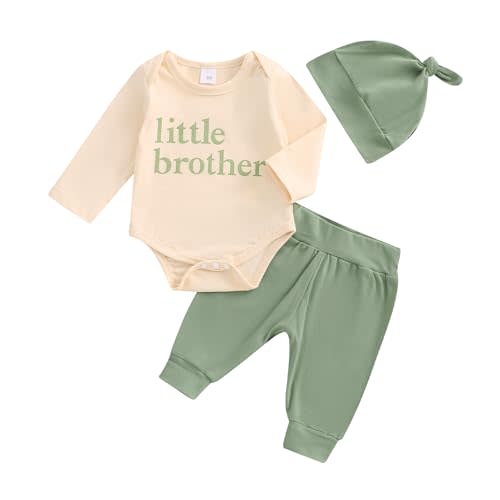 Ayalinggo Little Brother Newborn Baby Boy Outfit Lil Bro Long Sleeve Romper Tshirt Pants Hat Infant Coming Home Clothes