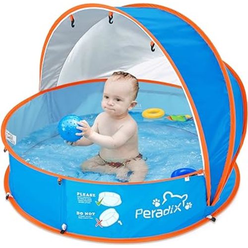 Peradix Baby Beach Tent, Paddling Pool for Kids & Pets Infant Ball Pit Tent, Toddler Wading Pool UV Sun Shelter Canopy with Mosquito Net, Portable Pop Up Tent Summer Beach Toys for Child