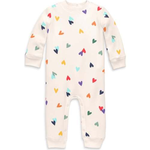 Baby Cozy Fleece Sweatshirt Romper In Rainbow Confetti Hearts, Oat Multi Confetti Hearts - Primary | Maisonette