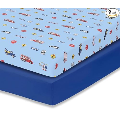 Everyday Kids 2 Pack Fitted Boys Crib Sheet, 100% Soft Breathable Microfiber Baby Sheet, Fits Standard Size Crib Mattress 28in x 52in, Nursery Sheet - Rescue/Blue