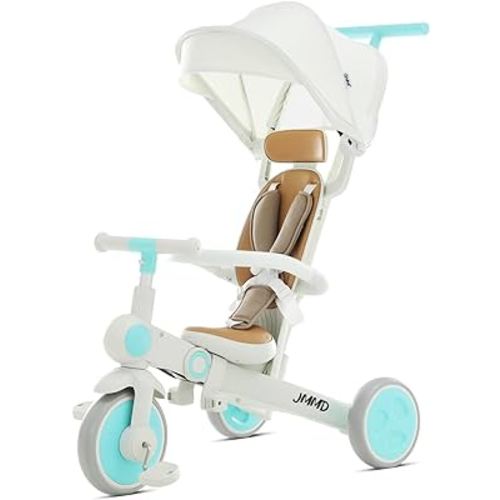 Baby Tricycle, 7-in-1 Multifunctional Kids Trike with Adjustable Parent Handle, Safety Harness & Wheel Brakes, Removable Canopy, Stroll Trike for Boys & Girls Ages 18 Months-5 Years, Mint