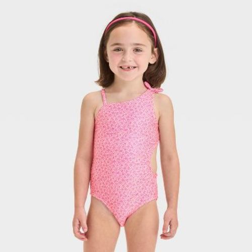 Toddler Girls' Leopard Spot Printed Cut Out One Piece Swimsuit With Bow - Cat & Jack™ Pink 4t