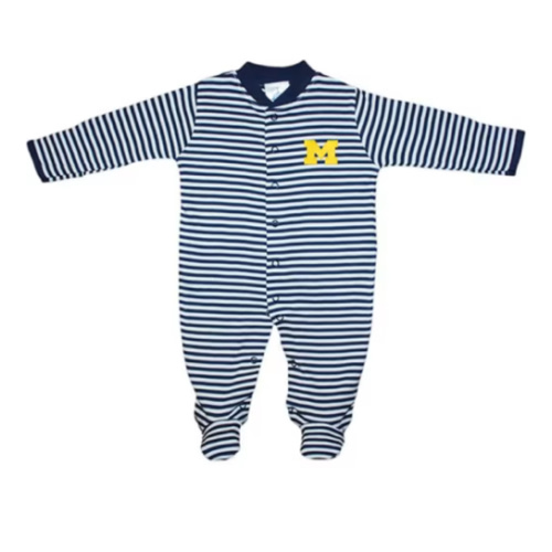 Michigan Wolverines BLUE Baby Striped Footed Romper Pajamas - 35010073