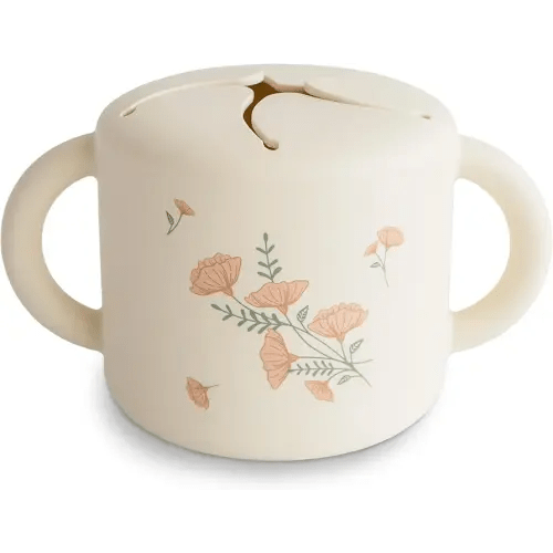 mushie Silicone Snack Cup | Spill Proof Food Container for Toddler and Baby (Pink Flowers)