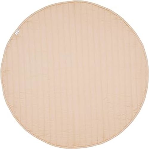 Toddlekind 100% Organic Cotton 48" Reversible Quilted Luxe Play Mat for Babies/Toddlers, Multifunctional, Sandstone Stripes (Beige)