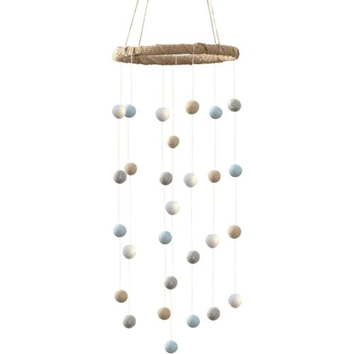 Nursery Ceiling Mobile- Ice Blue, Gray, Almond & White Felt Ball Pom Pom- Neutral Children's Room Ceiling Decor- Nursery Boy Girl Baby Shower Gift- Handmade - 100% Wool Felt Shapes