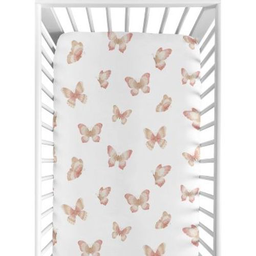 Sweet Jojo Designs Girl Baby Fitted Crib Sheet Butterfly Pink And Taupe