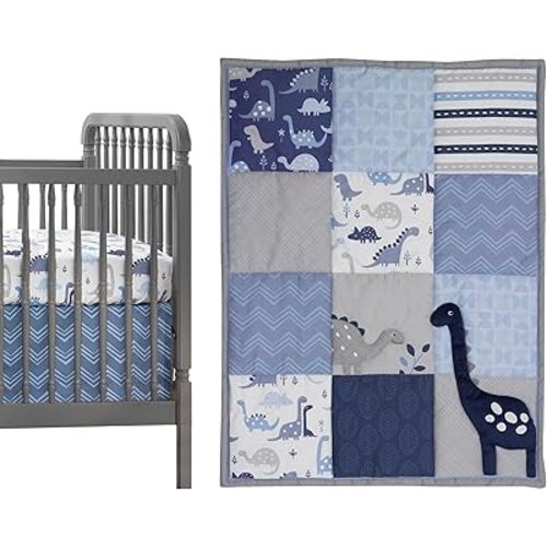 Bedtime Originals Roar Dinosaur 3 Piece Crib Bedding Set, Blue/Gray, 44x1x35 Inch