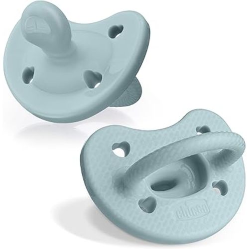 Chicco PhysioForma® Luxe Silicone One Piece Pacifier for Babies Aged 6-16m | Fashion Textured Shield | BPA & Latex Free | Reusable Sterilizing Case | Coastal Blue, 2pk