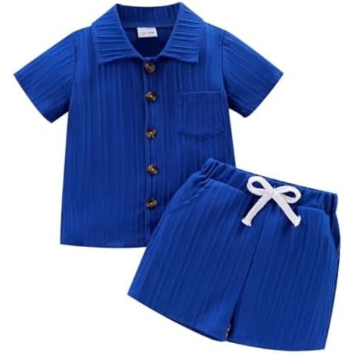 Toddler Baby Boys Clothes Ribbed Button-Down Shirt Tops +Shorts Pocket Outfit 2 PCS set 12 Months-5T Without Tee