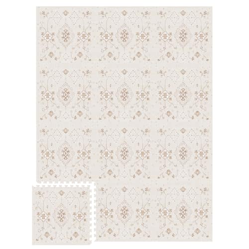 Lillefolk Foam Baby Play Mat – Interlocking Tiles for Kids | Non-Toxic Crawling Mat for Tummy Time, Toddlers & Infants – 6x8ft Vintage Design 12 Tiles