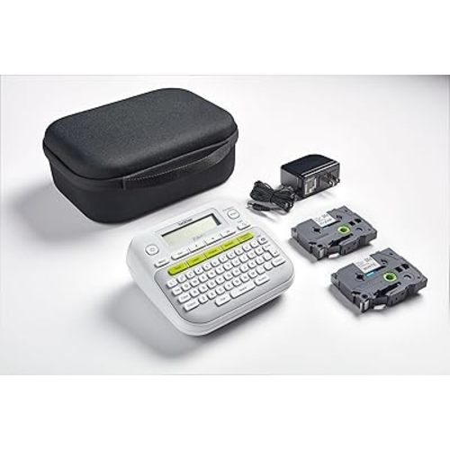Brother PT-D210SV Label Maker Bonus Bundle Comes with a Protective Carrying case, an Adapter, and Two Sample Genuine TZe Label Tapes for Added Value.