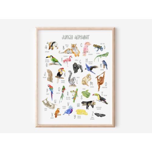 Jungle Alphabet Print, Jungle Nursery Decor, Rainforest Nursery Decor, Tropical Animal Alphabet, Kids Jungle Decor, Educational Decor Kids