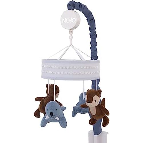 NoJo Arctic Adventure Light Blue and Brown Walrus and Sea Otter Plush Carousel Style Musical Mobile