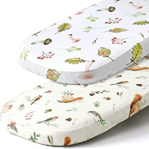 Stretch Fitted Bassinet Sheet Set BROLEX 2 Pack Cradle Sheets for Bassinet Pad/Mattress,Unisex Boys Girls,Ultra Soft,Squirrel Mushroom