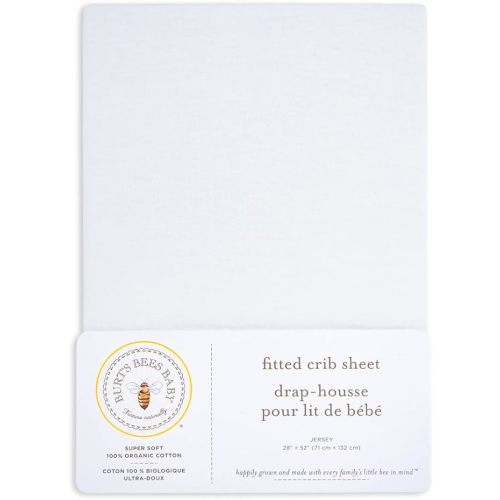 Burt's Bees Baby - Fitted Crib Sheet, Girls Boys & Unisex 100% Organic Cotton Crib Sheet for Standard Crib & Toddler Mattresses - White Solid