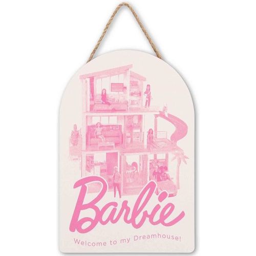 Mattel Barbie Dreamhouse Hanging Wood Wall Decor - Pink Barbie Sign for Kids' Bedroom or Play Room