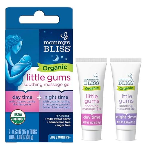 Mommy's Bliss Organic Little Gums Soothing Massage Gel Day and Night Combo, Great for Teething Babies, Age 2 Months+, Sugar Free, Mild & Sweet Flavor, 2 - 0.53 Oz Tubes (Pack of 1) - Unscented