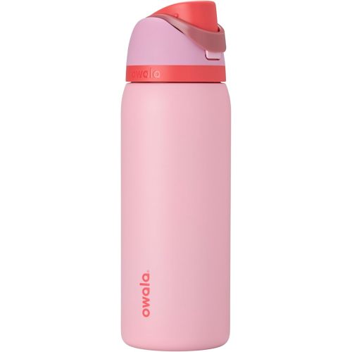 Owala FreeSip Insulated Stainless Steel Water Bottle with Straw for Sports and Travel, BPA-Free Sports Water Bottle, 32 oz, Pink, Angel Food Cake