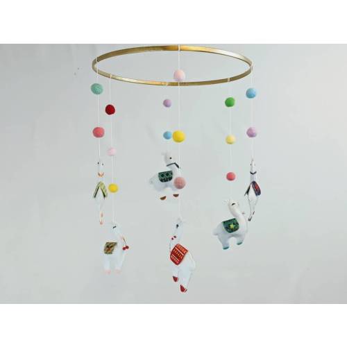 Colorful Felt Llama Mobile - Pom Pom Baby Mobile - White Alpaca Crib Mobile - Gender Neutral Infant Mobile - Soft Fabric Baby Mobile