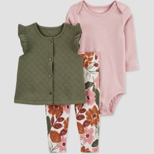 Carter's Just One You® Baby Girls' Striped Cardigan & Bodysuit - Olive Green, Size: 6M