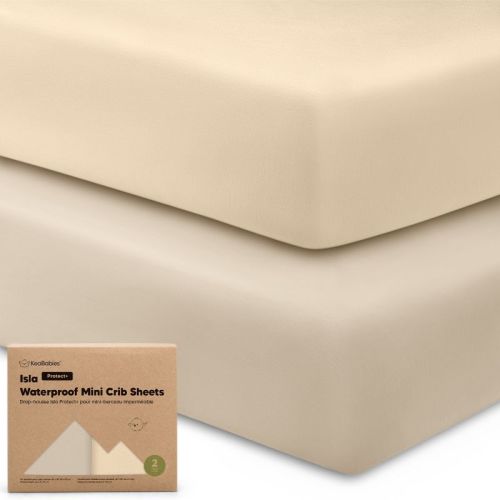 Keababies 2pk Isla Waterproof Mini Crib Sheets For Boy, Girl, Soft Pack And Play Sheets For Graco Pack And Play Mattress (latte)