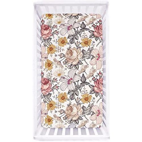 Crib Sheet Jersey Cotton, Fitted Cotton Baby & Toddler Universal Crib Sheets, Floral Crib Sheet Set