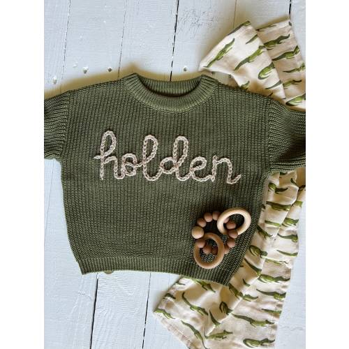 Personalized Hand Embroidered Baby Boy and Toddler Boy Sweaters // Baby Name Sweaters // Personalized Baby Gift
