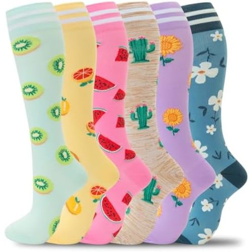 fenglaoda Compression Socks for Women Men Support Circulation 6 Pairs Socks For Nurse, Travel, Flight