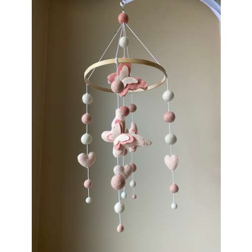 butterfly mobile/ felt Baby mobile Girl/ butterfly Nursery Mobile/ pink butterfly Crib mobile girl/ Pom Pom mobile/ woodland mobile baby