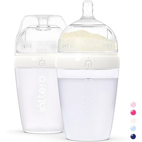 INTTERO 9oz Baby Bottle Formula Dispenser Consistent Flow Anti-Colic Baby Bottles - 2 Pack/Medium Flow (Stylish White) — Everyday Baby Essential — Biberones para Bebes — Pop Yummy Mixie Brezza