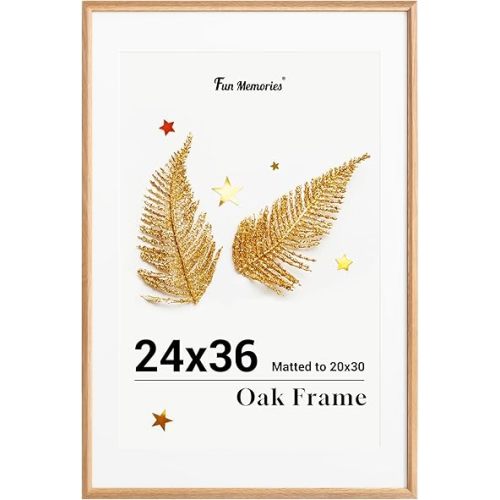 24x36 Oak Poster Frame - Solid Wood 24x36 Frame with Mat for 20x30 Pictures, Wall Hook Included - Perfect for Wall Decor(1 Pack, Beige)