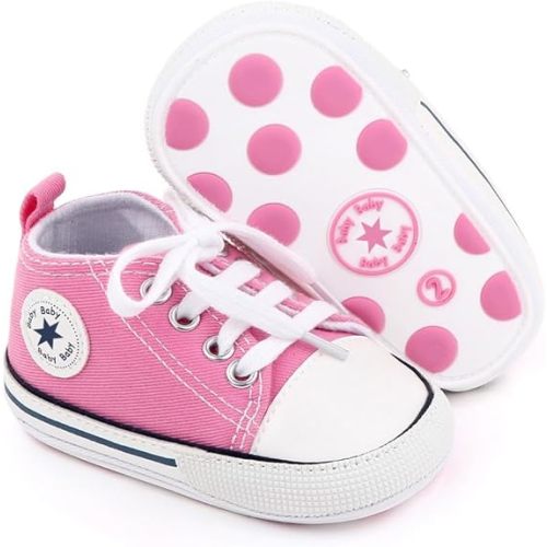 Unisex Baby Girls Boys Canvas High-top Shoes, Newborn Infant Anti-Slip Soft Sole Frist Walking Breathable Sneakers