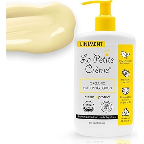 La Petite Creme French Premium Diapering Lotion - Diaper Rash Cream Alternative to Baby Wipes, Gentle Moisturizer, Ideal for Baby Skin Care, USDA Certified Organic Ingredients - Baby Essentials (8 oz)