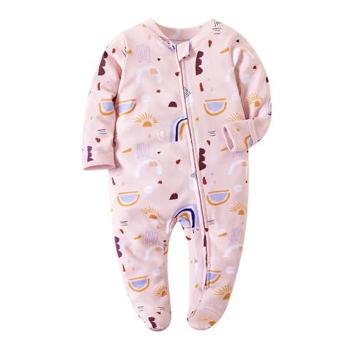 QEFJNO Newborn Baby Girls' Sleep and Play Footies Pajamas,2 Way Zipper with Mitten Cuffs Infant Sleeper Cotton PJs - Rainbow