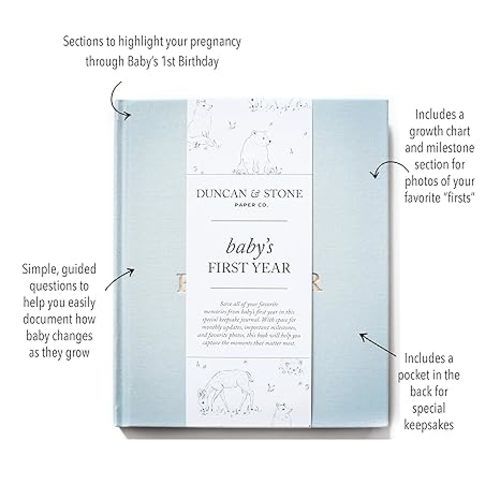 Baby First Year Book - Heirloom Keepsake Baby Memory Book to Record Important Milestones, Photos & More - Pregnancy Books (Sky Blue,112 Pages)