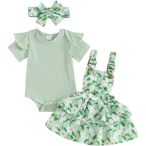 Mubineo Baby Girl Summer Clothes Cute Outfits Short Sleeve Romper Overall Skirt Dress Headband 3PCS Newborn Outfit