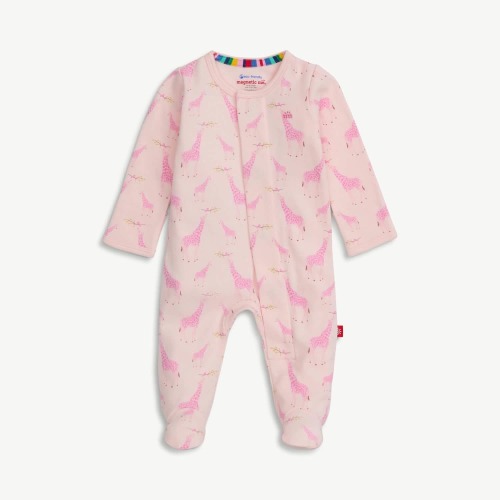 pink jolie giraffe organic cotton magnetic parent favorite footie – Magnetic Me