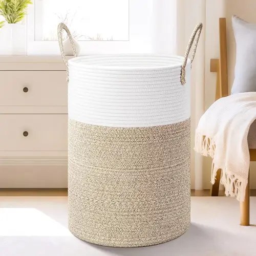 Laundry Basket,Woven Cotton Rope Laundry Hamper,60L for Decorative Storage of Dirty Clothes,Toys and Blankets in Bathroom,Baby Room and Living Room